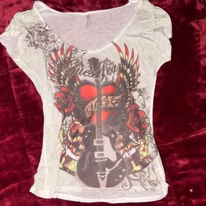 Guess Women's Short Sleeve Tee - White with Red and Black Graphic
